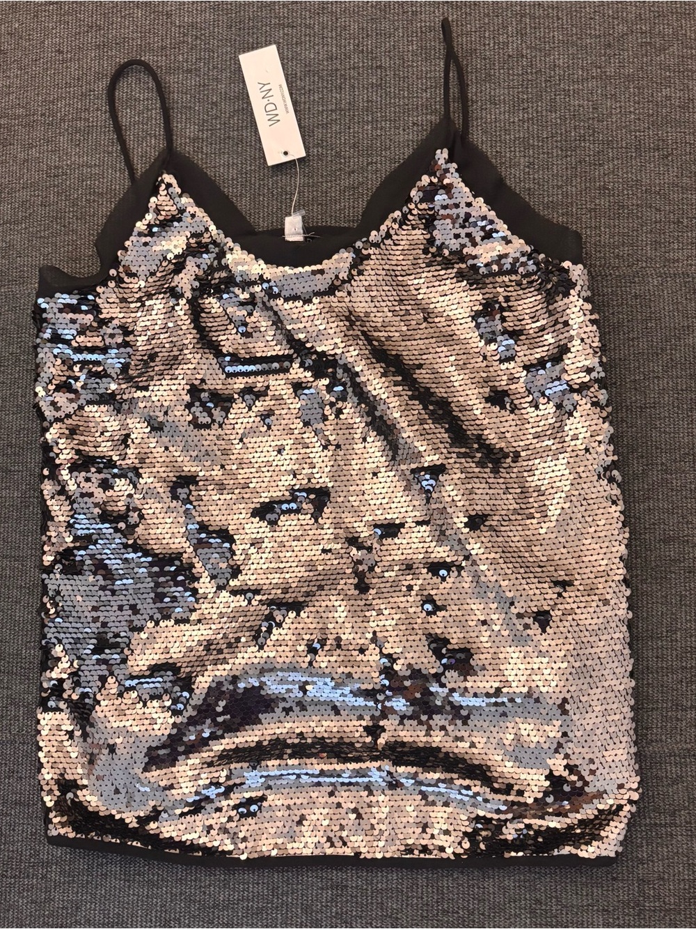 WD.NY Silver Sequin Camisole with Black Trim